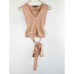 BCBGMAXAZRIA Women's Sleeveless Cropped Cotton Rib Wrap Top Tan Size XS